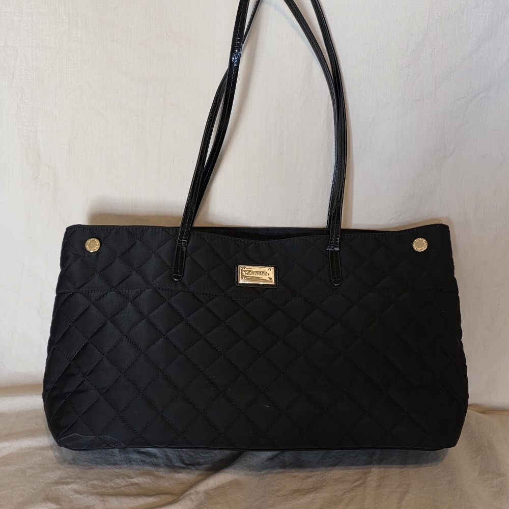 Calvin Klein Black Quilted Nylon On The Outside Tote Bag